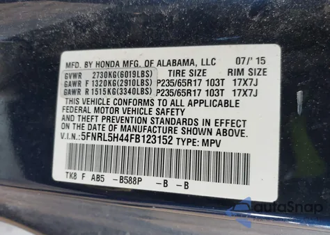 2015 Honda Odyssey Ex from USA, damaged, VIN 5FNRL5H44FB123152